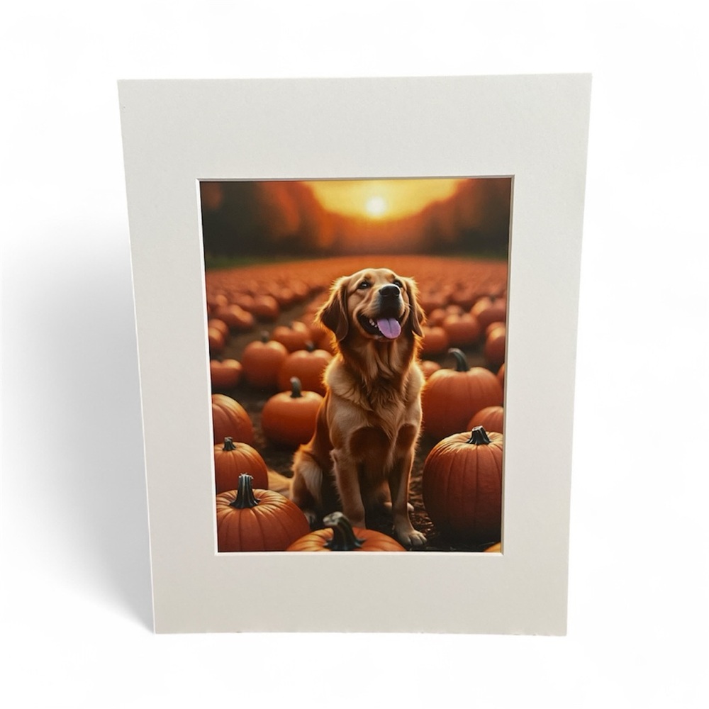 Golden Retriever Dog Photo Print 8x10 Matted to 11x14 Pumpkin Patch Home Decor